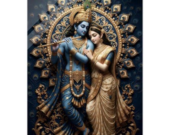 Radha Krishna Wand Kunst Acryl Druck | Hindu Gott Poster | Spirituelles Home Dekor