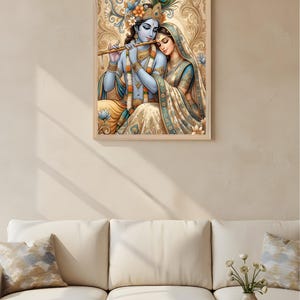 Radha Krishna Poster, spirituelle indische Dekoration, traditionelle Hinduistische Wandkunst, Haustempeldekor Bild 11