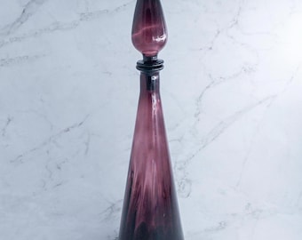 Zabytkowa butelka Empoli Amethyst Genie, włoski szklany dekanter z korkiem, dekoracja baru w stylu Hollywood Regency
