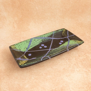 Plato de cerámica abstracto y colorido, rectangular, decorativo, moderno y vibrante, bandeja de sushi única, bandeja artesanal brillante para baratijas.