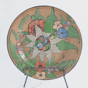 Hand Painted Floral Plate, Mexican Folk Art Ceramic Wall Decor, Vintage Pottery Plate, Boho Decorative Dish, Colorful Botanical Wall Plate
