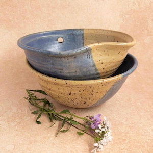 Juego de cuencos vintage de cerámica hechos a mano, cuencos con pico para cocina de estilo rústico.