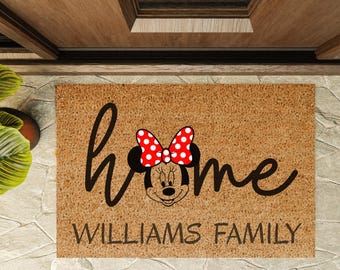 Disney Doormat, Mickey Minnie Guest Doormat, Minnie Decor, Personalized Doormat, Housewarming Gift, Porch Decor, Family Name Doormat