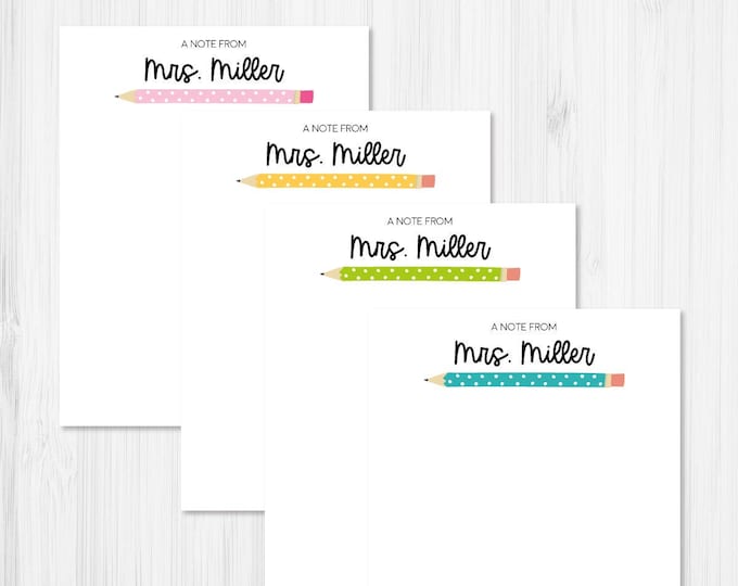 Personalized Teacher Notepad: Custom Pencil Design Stationery