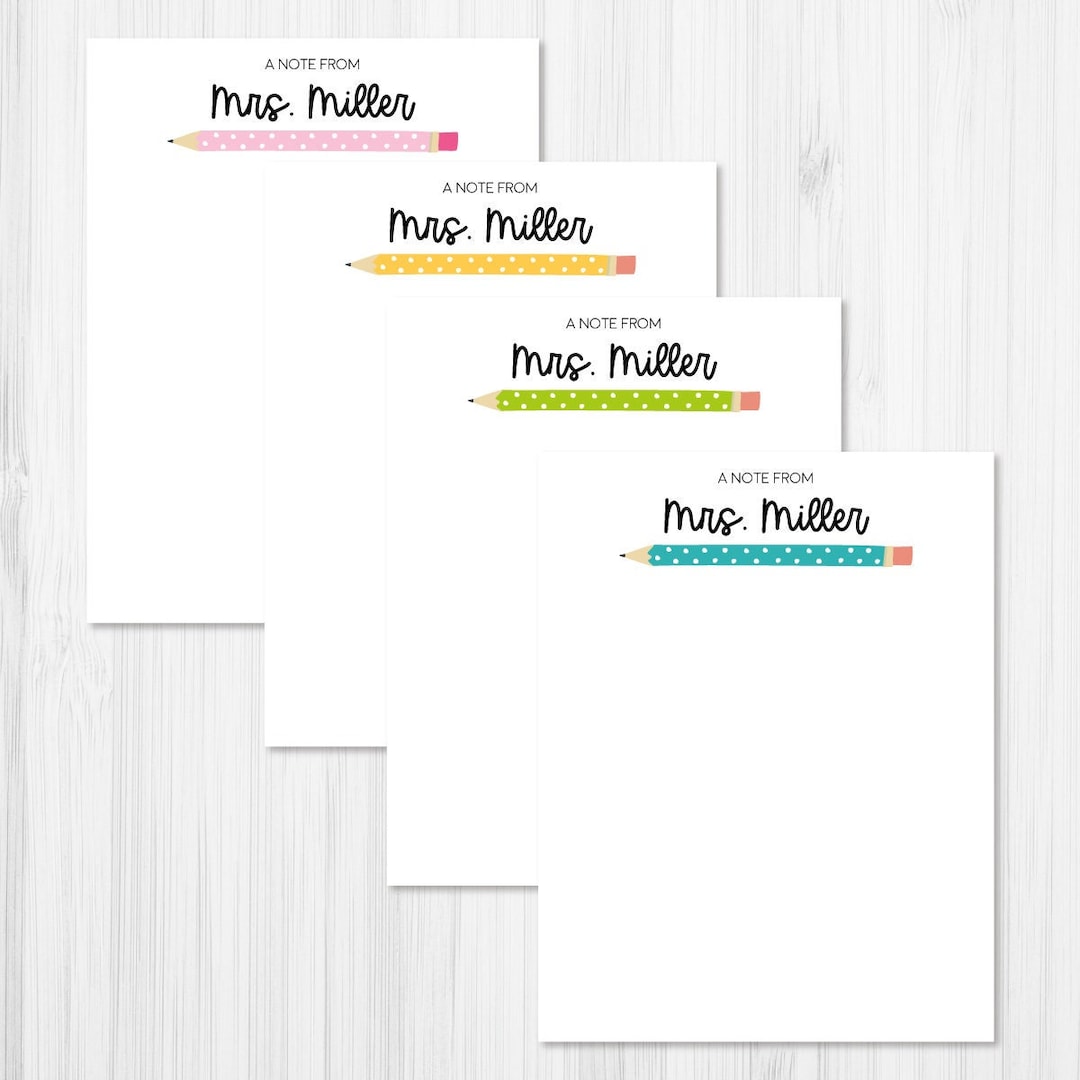 Personalized Teacher Notepad: Custom Pencil Design Stationery - Etsy