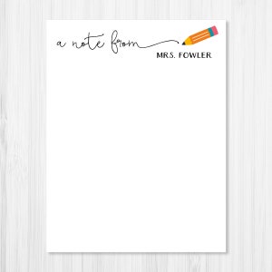 Personalized Pencil Note Notepad: Teacher Stationery Gift