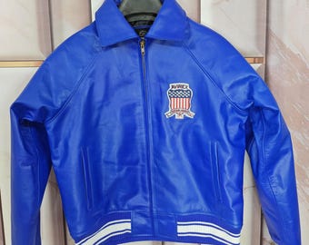 Chaqueta militar Avirex de cuero auténtico para hombre, estilo aviador americano de piel de cordero.