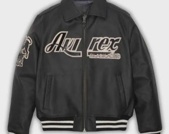 Avirex Black Real Bomber American Fliegerjacke Herren Lammhaut Lederjacke