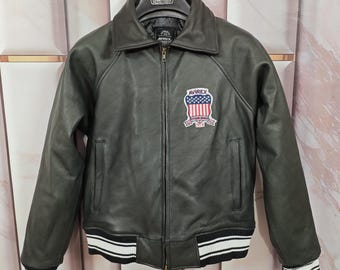 Men's Avirex Real Leather Flight Jacket - Black Bomber American Aviator Style