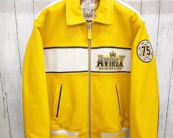 Gele Avirex-rundleerjas heren Aviator's 75 Kings-bomberjack heren
