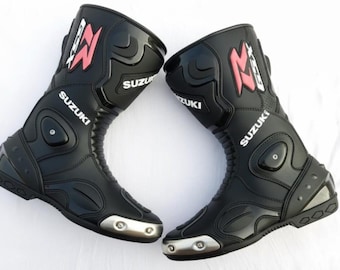 Handmade Custom Motorcycle Boots – Suzuki GSXR Inspired Riding Boots