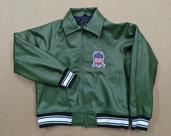 Men’s Avirex USA Jacket – Real Green Cowhide Leather, Brand New