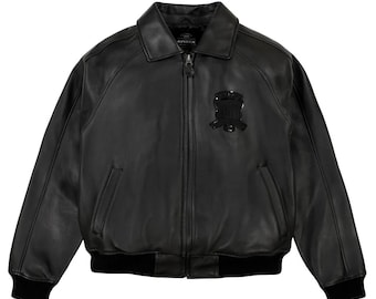 Men's Avirex Real Leather Flight Jacket - Black Bomber American Aviator Style