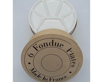 Set of 6 French Fondue Plates in original Wooden Box
