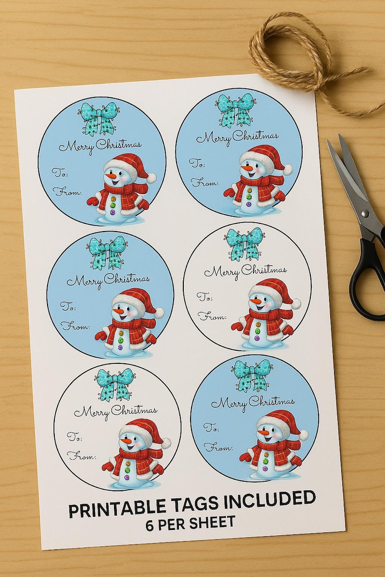 Snowman Christmas Gift Tags • Printable Round Labels (PDF) - Etsy