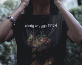 Camiseta gráfica con alegoría de la naturaleza, camiseta unisex pagana