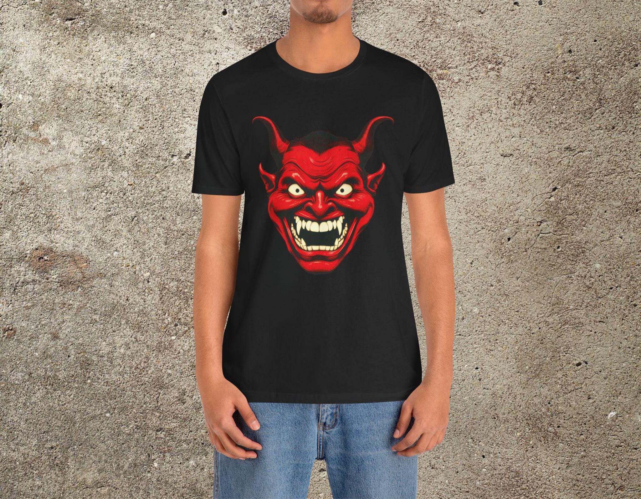 Red Devil Smiling Face Graphic Tee, Retro Satan T-shirt - Etsy