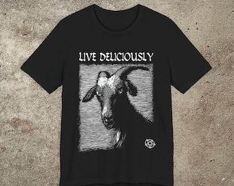 Live Deliciously Goat T-shirt, Witchcraft Occult Tee