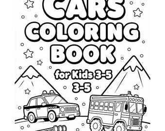 Libro para colorear de coches para niños, libro de actividades para niños, libro de vehículos para niños en formato PDF imprimible, descarga digital.