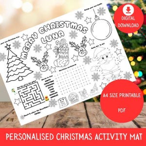 Personalised Christmas activity Placemat sheet: Festive Christmas Table mat for kids (PDF Download)