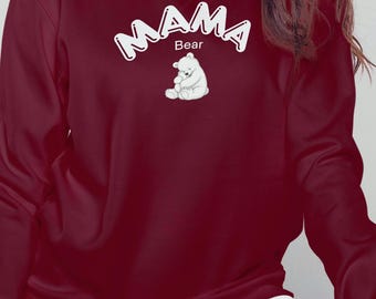 Mama Bär Illustration Sweatshirt mit Rundhalsausschnitt | Mama Text Bär Grafik skizzierte Pullover, neue Mutter Geschenk, Schwangerschaftsankündigung Shirt