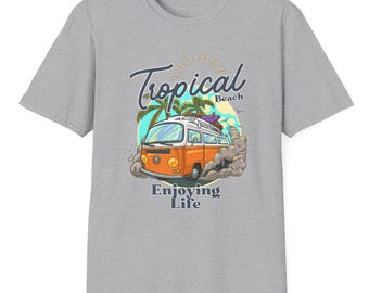 Camiseta de autocaravana tropical "Disfrutando la vida" / Estilo retro playero de autocaravana