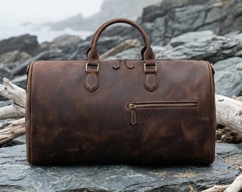 Cowhide Leather Duffle Bag, Travel Weekender Bag