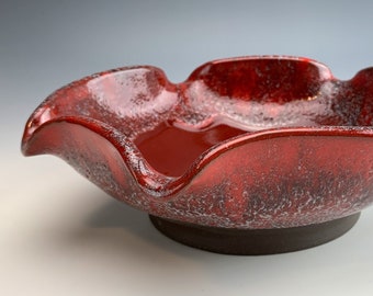 med red WAVE BOWL | bohemian fruit bowl, remote control holder, ceramic serving bowl, dresser appetizer tray, cigar ashtray, midnight merlot