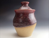 small RED STONEWARE CANISTER sugar coffee tea jar, cotton ball bath salts jar, festive nuts candy jar, flower vase, midnight merlot glaze