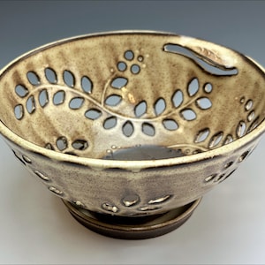 small BERRY BOWL | rustic ivory fruit bowl, elegant centerpiece, colander strainer, unique pierced leaf fronds, smoothy station gourmet gift