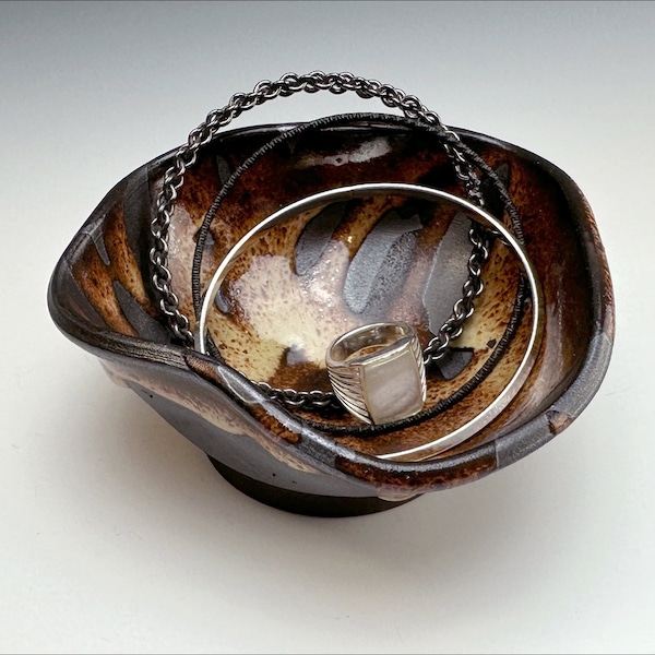 tiny WILDWOODS WAVE DISH | art bowl, coins keys holder, jewelry tray, ring dish, spoon rest, pill dish, tiger eye glaze