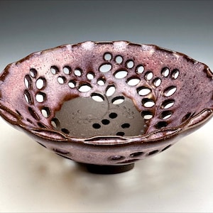 baby BERRY BOWL | rustic pink-purple fruit bowl, elegant centerpiece, colander strainer, unique pierced leaf berry fronds, gourmet gift