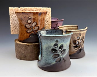 leaf SPONGE HOLDER | botanical kitchen decor, candle mail napkin holder, many colors, handmade