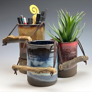 CUBOS DE RAMA DE CERÁMICA / colores azul rojo rosa marrón, mango de madera, cubiertos para golosinas plantas dulces