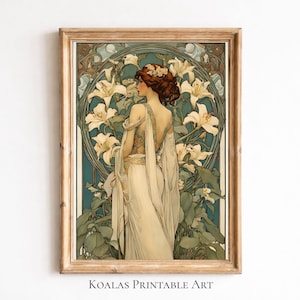 Mucha art nouveau-lelie print | Vintage bloemenposter (digitale download)