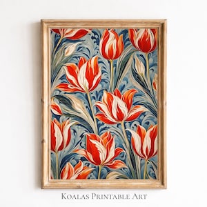 Turkish Ebru Art Print: Red Tulip Pattern (Digital Download)