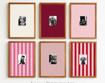 Set of 6 Editable Photo Collage, Personalized Printable Poster, Custom Canva Template, Friendship Family Anniversary, Vintage Stripe Decor