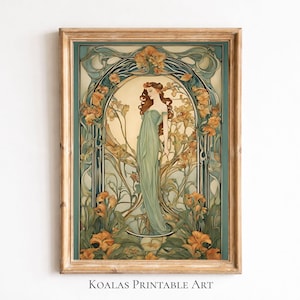 Impression Art nouveau | Grande affiche imprimable vintage | Décoration murale florale | Art mural tendance | Fille classique Art nouveau | Mucha intemporel