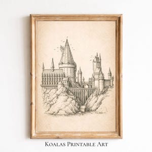 Impression de château d'école de sorcellerie | Décoration du monde fantastique | Poster coin livre | Art mural magique | École de sorcellerie et d'art magique | Numérique
