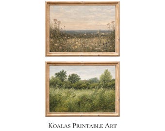 Quiet Meadow Oil Painting Set, Spring Landscape Gallery Wall (Digital Download)