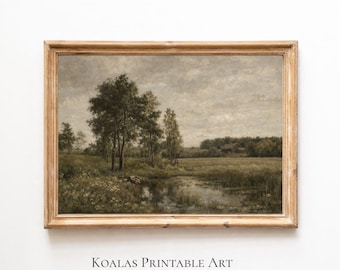 Dark Fall Landscape Print, Vintage Muted Cottagecore Oilpainting, Romantic Victorian Painting, Rustic Scenery, Digital Download, Winter