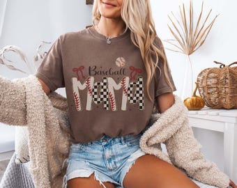 Camiseta de béisbol para mamás, Comfort Colors 1717, camiseta gráfica para mamás deportistas, camiseta retro de béisbol para mamás, camiseta para mamás para el día del partido, regalo para el Día de la Madre