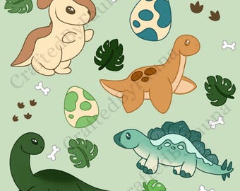Sömlöst digitalt mönster med chibi-dinosaurier | Design för kläder och hantverk
