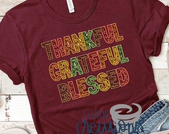 Thankful Grateful Blessed Faux Embroidery/Sequins