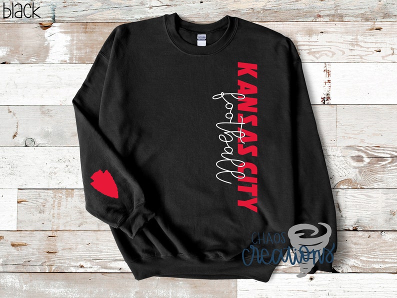 Kansas City Football Black Crewneck W/ Filled Arrowhead