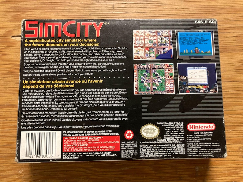 Sim Booklet SNES : Sim City (100% Original, CIB, Includes Original Tray, Box and ...