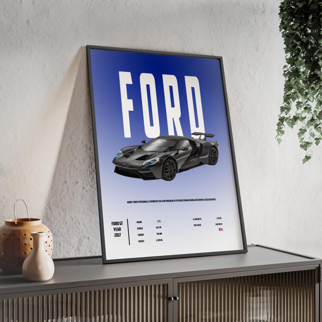 Ford GT Poster | American Supercar Wall Art | Le Mans Car Print | Car ...