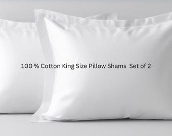 Pillow Shams SET OF 2.      100% Cotton King Size Pure White