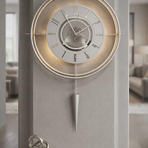 Relógio Grande Prateado com LED, Relógio de Parede Vintage, Decoração Única, Relógio de Parede Moderno Preto, Relógio de Parede Metálico, Decoração Retrô para Casa ou Escritório, Arte de Parede