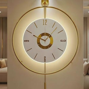 Moderne gouden metalen wandklok grote led-achtergrondverlichting luxe wanddecoratie, stille kwartsbeweging statement woondecoratie, industriële minimalistische klok